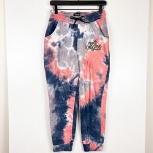 Le Tigre Womens Size S Sweatpants Tie Dye Beaded Pink Blue Cotton